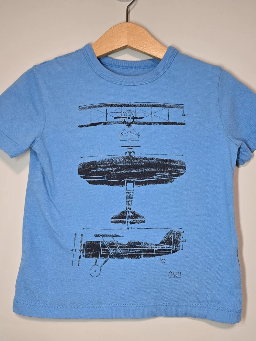 Kids Blue Airplane Soft Cotton Graphic Tee Small Marker Dot See Pic.